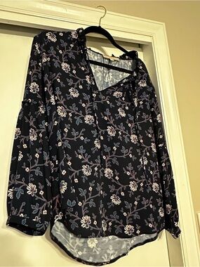 Loft navy floral blouse